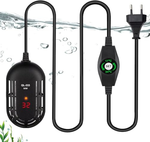 Chauffage D'aquarium, 50 W Chauffage Aquarium, Chauffage pour Aquarium Avec Température Réglable, Chauffage-Aquarium Avec Contrôleur Externe pour Poissons et Tortues, Eau Douce et Eau Salée(35L)