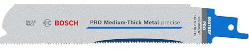 Bosch 5 hojas de sierra sable PRO Medium-Thick Metal S937BEF precise (para tubos y perfiles de metal, metales no ferrosos, longitud 150 mm, accesorio profesional sierra de sable)