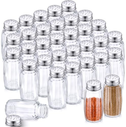 Bokon 48 Pack Glass Salt Pepper Shakers 2.7oz,Silver,Round