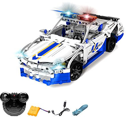 RC ferngesteuertes 430-tlg. 32cm XXL Polizei-Auto CaDA Baustein-Set, Kompatibel mit Ford Mustang GT, US-Polizeiwagen, DIY Modellbausatz, Klemmbaustein, Technik-Bausatz, Fahrzeug für Kinder, Erwachsene