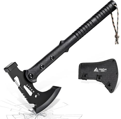 Freelander Camping Axe with Sheath, Sharp Tactical Hatchet Axe with Clip and Bottle Opener, Multi-Functional Hammer Tactical Tomahawk, Survival Tomahawk Axe for Camping (Black, 15 Inch)