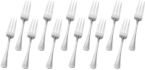 H HANSEL HOME 12 Tenedores de Postre de Acero Inoxidable 18/0 - Tenedores Pequeños, Lavables en Lavavajillas, 14,5x1,3cm, Acabado Pulido