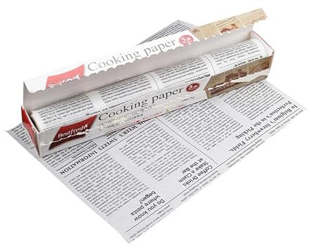 Rollo de papel de pergamino para hornear, antiadherente, diseño de impresión de periódicos, papel de envoltura de alimentos para hornear galletas, pan, pizza, carne y verduras (blanco y negro)