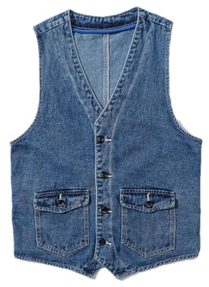 Hndudnff Men Buttons Denim Vest V-Neck Jeans Sleeveless Jacket With Pockets Loose Casual Waistcoat Blue M