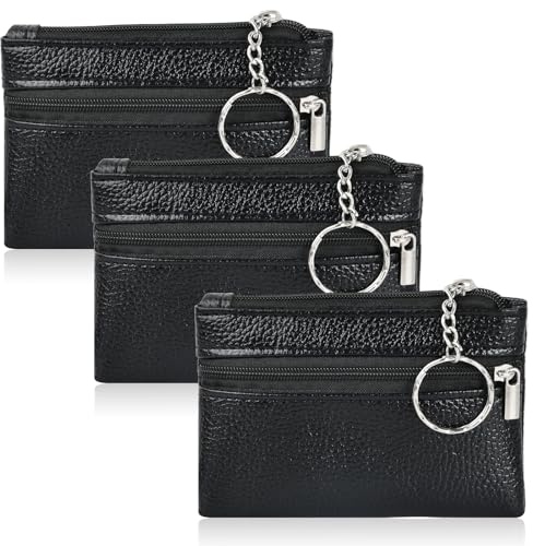3 Pièces Mini Porte-Monnaie en Cuir, Étui à Clés, Compact et Élegant, pour Femme, Homme et Enfant, avec Fermeture Éclair et Compartiments Multiples, pour Organiser Clés et Pièces de Monnaie