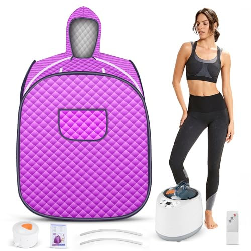 Sauna à Vapeur Portable, 800W & 9 Réglages de Température et Sauna à Vapeur Complet avec Moteur à Vapeur de 2 L, Sauna à Vapeur en Tissu Imperméable pour la Détoxification et la Relaxation