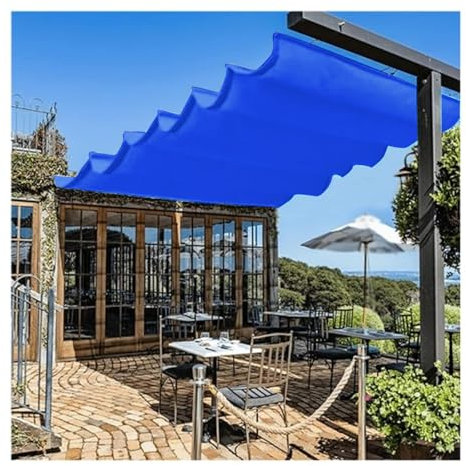 Tenda parasole a vela retrattile impermeabile, copertura telescopica per patio, terrazza e gazebo, a forma di U, rete blu (1,5 m)