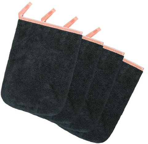 PHOGARY Lot de 4 Gants de Toilette en Tissu éponge en Velours Corail en Microfibre pour Visage et Corps 16 x 23 cm,Noir