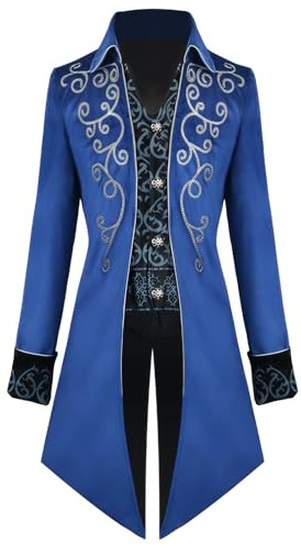 YORDET Steampunk, cappotto da uomo con frack gotico, retrò, medievale, rinascimentale, gonna vittoriana, costume per cosplay di Halloween (blu, XXL)