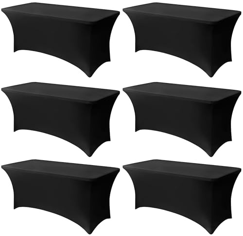 Lemict 6FT Black Table Cloth - 6 Pack Fitted Stretch Rectangle Spandex Tablecloth, Washable Table Cover for Party, Picnic, Wedding, Banquet, Birthday and Festival(30 x 72)