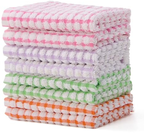 Egles 8 Packs Kitchen Dishcloths 12x12 Inches 100% Cotton Kitchen Dish Cloths for Washing Dishes Scrubbing Wash Cloths Dish Towels Sets (Mix 4 Color)