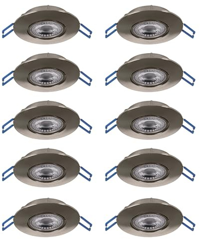 EGLO 10-pack LED infällda spotlights Cedrez, Ø 9 cm, extra platta takspots | taklampor med Dip Switch, plast i silver, varmvit, neutralvit, kallvit