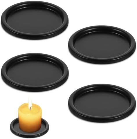 4 Pezzi Piatto per Candele Nero In Metallo,Diametro 9,8cm Piatti Portacandele,Vassoio di Protezione per Portacandele Fuso,Crea Il Tuo Set di Vassoi Portacandeles per Riunioni Famiglia,Matrimoni,Feste