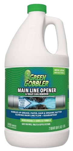 Green Gobbler Ultimate Main Drain Opener | Drain cleaner Hair Clog Remover | Works On Main Lines, Sinks, Tubs, Toilets, Showers, Kitchen Sinks | 64 fl. oz.
