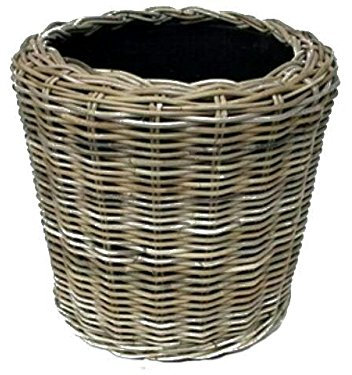 Pflanzkorb Rattan Rund – Beigegrau - Weidenkorb mit Einsatz für Außen/Outdoor - Gartenkorb Korbgeflecht - Übertopf für Garten/Pflanzgefäß (Ø 40cm / Höhe 36cm)