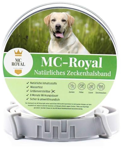 MC-Royal® Zeckenhalsband für Hunde - Effektiver Schutz vor Ungeziefern - wasserdicht und verstellbar - bis zu 8 Monate Zeckenschutz mit 100% natürlichen Inhaltsstoffen