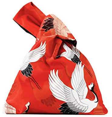 Étanche Mode Art Japonais Kimono Motif Poignet Sac Fourre-Tout Sac À Main Noeud Pochette Portefeuille Portable Bourse pour Femmes (Red Crane)