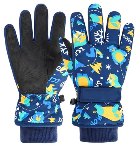 TRIWONDER Gants de Ski Enfants Moufles de Ski Gants Chaud Hiver Neige Moufles Coupe-Vent Snowboard pour Garçon Fille Équitation Vélo Patinage 4-13 Ans (B - Bleu Marin, S (4-6 Ans))