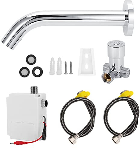 Grifo de agua con sensor de inducción infrarroja de pared, grifo de agua con sensor de inducción infrarroja de acero inoxidable de pared G1/2in Grifo de agua de lavabo frío y caliente