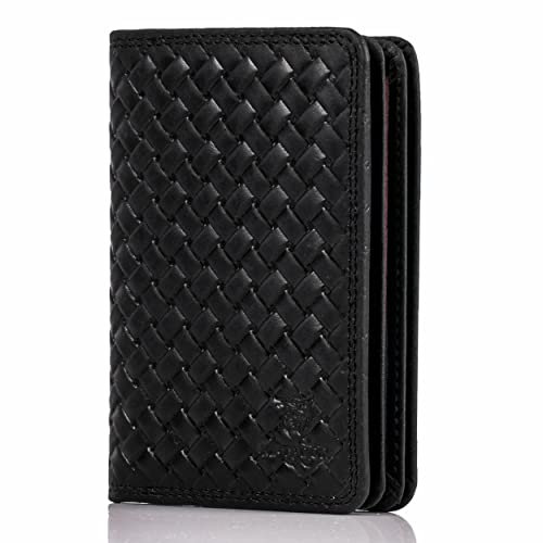 MATADOR Hülle Fahrzeugpapiere Leder #Porto mit edler Geschenk Box, Elegante RFID Blocker Kartenhülle, Luxus Business Card Case Viele Kartenfächer in Geflochten Schwarz