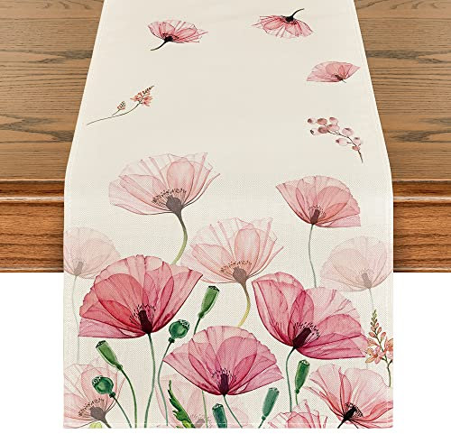 Artoid Mode Klatschmohn Blatt Frühling Tischläufer, Sommer Saisonnal Küche Tisch Dekoration Drinnen Urlaub Party Dekor 40x140 cm
