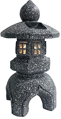 OUSHUAI Pagoda Garden Statue,Solar Powered Led Outdoor Figurine Lights,Zen Patio Garden Decor,Sculptures for Outdoor,Resin Waterproof Decor Lawn Yard