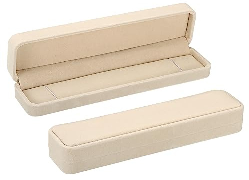 PATIKIL Velvet Necklace Box, 2 Pack Single Slot Long Chain Box Vintage Jewelry Holder for Wedding Engagement Proposal Ceremony Anniversary Style 2, Beige