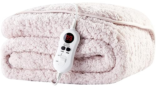 Cozy Night Electric Heated Throw Blanket - 9 Heat Settings & 9 Timer Settings - Machine Washable - Luxurious Sherpa Fleece - 160 x 120 cm (Grey Lilac)