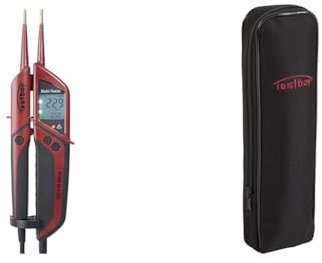 Testboy Profi III LCD Zweipoliger Spannungsprüfer CAT IV 1000 V mit FI-Test & Tasche für zweipolige Spannungsprüfer mit Profi III LED und LCD, Werkzeugtasche