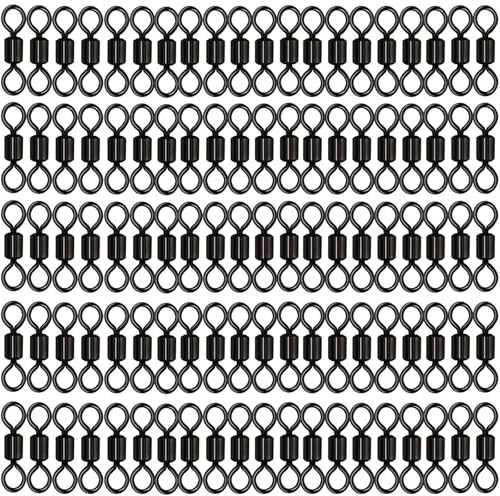 JCKD 100 pieces Fishing rotary joint, stainless steel fishing rolling rotary bearing, with solid rotating ring, suitable for sea or freshwater fishing rotary gear fishing accessories 7# black
