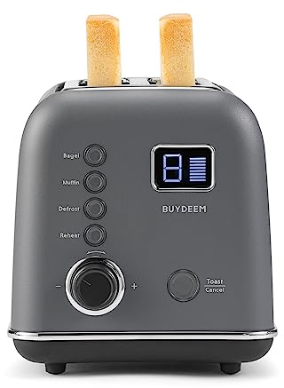 BUYDEEM Tostapane motorizzato a 2 slice con timer di conto alla rovescia LCD e 9 toast shade settings, per bagel, waffles, muffin – Ink Grey