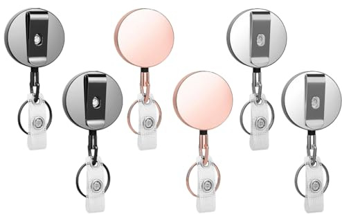 Abiyou Portachiavi Estensibile, 6 Pezzi Porta Badge Retrattile, Portachiavi Retrattile Resistente, Portachiavi Retrattile in Metallo, Porta Badge Estensibile e Resistente, per Chiave, Carta (3 Colore)