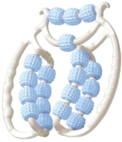 Masajeador de Piernas y Cuerpo 360° con 20 Ruedas, Rodillo Masaje Muscular para Pantorrillas, Brazos y Cuello, Diseño Ergonómico Antideslizante para Yoga, Fitness y Relajación en Casa (Azul)