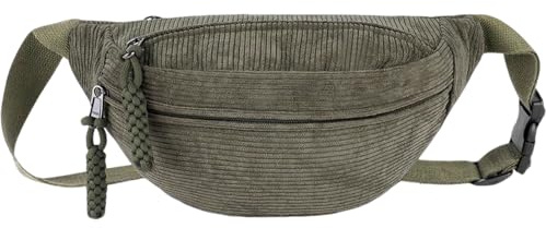 CHAOTEMAI Sac Banane Femme Bandoulière Velours Côtelé Hindbag Sac Banane Réglable Poches Multiples Sacoche Femme Vintage pour Homme Course à Pied Randonnée Vélo Fitness Voyages (Vert)