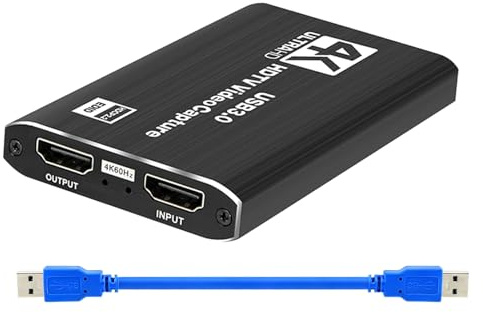4K Video Capture Card, USB 3.0 Capture Card, HDMI Audio Full HD 1080P Game Capture Device with HDMI Loop Out, Low Latency Video Recorder for Streaming Broadcasting Gaming Webcam Input PS4 Xbox Switch