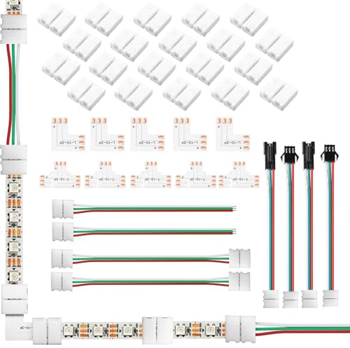 Kit de conexión LED RGBWW de 3 pines de 10 mm, sin soldadura, sin huecos, conector divisor L/T, conector JST SM/hembra, cable puente para tiras de luz SMD 5050 (3 pines 10 mm SMD)