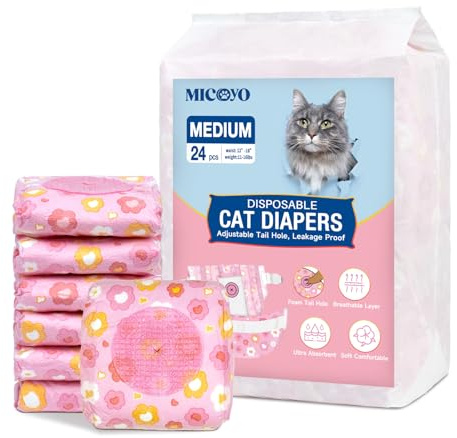 MICOOYO Hundblöjor för hundar, superabsorberande kattblöjor, engångsblöjor för katter för löpande hundar (M, 24 stycken)