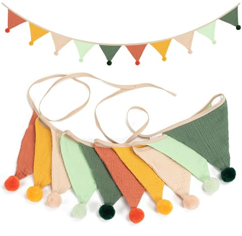 Fabric Bunting Banner,Triangle Baby Bunting for Nursery,Double Sided Colorful Cotton Bunting Garland for Garden Tea Wedding Shower Girls Boys Birthday Bedroom Decoration (Dark candy)