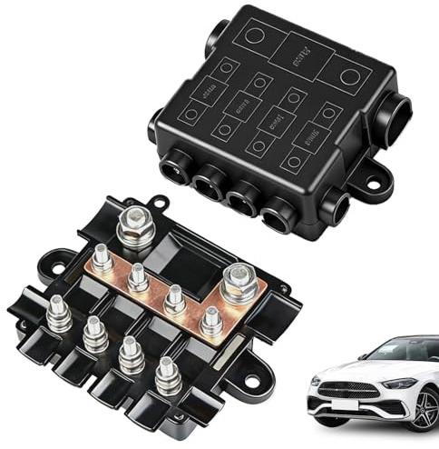 Portafusibili per 1 mega + 4 fusibili Midi con busbar/binario di raccolta, alloggiamento in poliammide con copertura: distribuzione compatta e sicura dell'alimentazione per circuiti alti e medi in