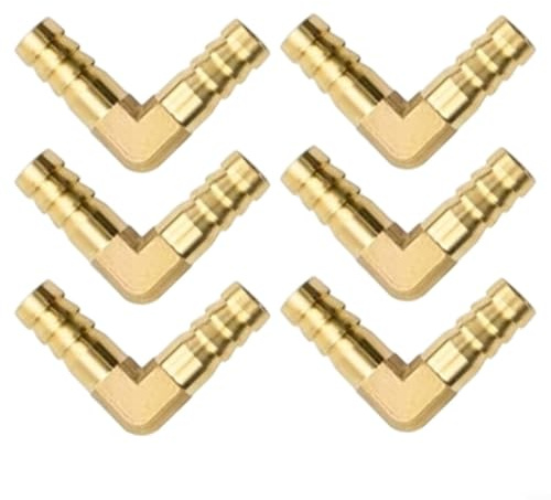 HomeVortex 6 raccordi in ottone da 10 mm a forma di L a 90 gradi, connettori spinati per aria, acqua, olio, gas e altri liquidi, resistenti, per uso domestico o industriale