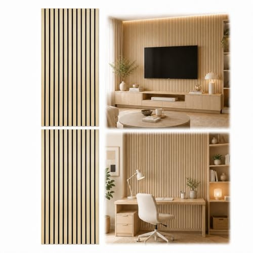 Monucep Panneaux acoustiques en bois - 240 x 60 cm - Format mural - 2 x 120 x 60 cm - Bois brut - Panneaux muraux aspect bois avec feutre noir - Lamelles MDF pour mur TV et salon