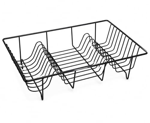 Zebi Stainless Steel Dish Drying Rack, Black, 48.5 x 30 x 10.5 cm, Rust Resistant, Open Wire Design for Quick Drying