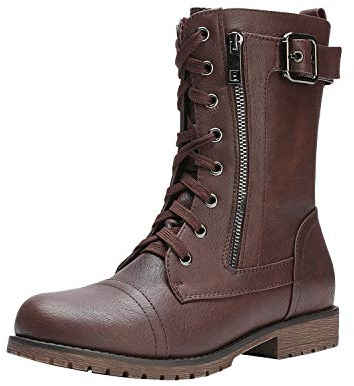 DREAM PAIRS Women's Mid Calf Built-in Wallet Pocket Lace up Military Combat Boots,Size 9,All Burgundy,MISSION