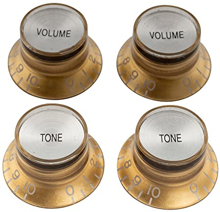Musiclily Pro Imperial Inch Size Manopole 2 Tono 2 Volume Top Hat Reflector Knobs Set per Chitarra Elettrica Les Paul SG Style USA, Oro con Argento Top