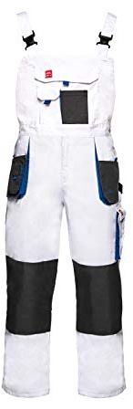 Men’s Work Overalls Bib and Brace With Pockets And Knee Pads, White, Hard-Wearing Triple Stitched Seams, Comfortable And Durable For Professionals (34/36, NO kneepads)