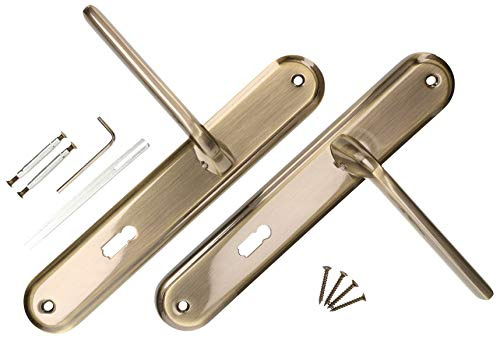KOTARBAU® Manillas para puerta, Manillas de zamak, Manilla con bocallave 90 mm, Manijas de puerta de placa larga, Manetas interior y exterior, Picaportes bronce, latón envejecido, Palanca fina