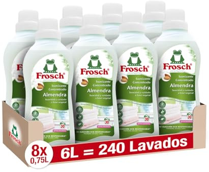 Frosch - Suavizante Concentrado Liquido Ecológico para Lavadora, con Aceite de Almendras, Apto para Ropa Blanca y de Color, Producto Ecológico y Hipoalergénico - Pack de 8 Unidades x 750 ml