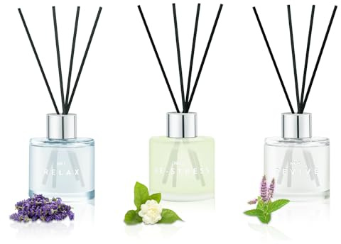 Set of 3 Fragrance Reed Diffusers,50ml Lavender Jasmine Patchouli Aromatherapy Diffuser Set with 12 Black Fiber Sticks,Air Freshener for Bedroom Bathroom Office