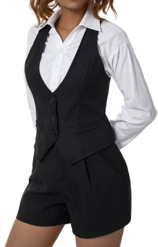 RTGSE Womens Suit Waistcoat Slim Fit V-Neck Tuxedo Waistcoat Jacquard Vintage Dressy Vest (D-Black, M)