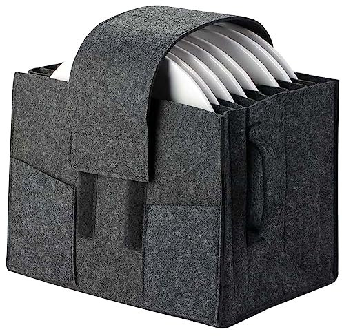 Naapesi Portapiatti in Feltro con 8 Scomparti, Organizzatore Pratico da Campeggio per Camper, Cucina e Armadi, Conservazione Ordinata di Piatti per Picnic, Viaggi e Feste - 27 * 20 * 18 cm (Grigio)